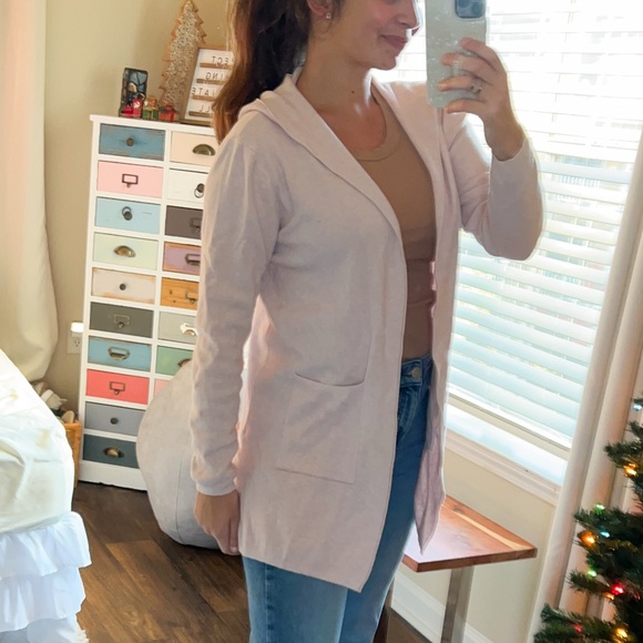 soft and cozy hooded light pink long sleeve open cardigan with pockets women’s - Picture 4 of 8